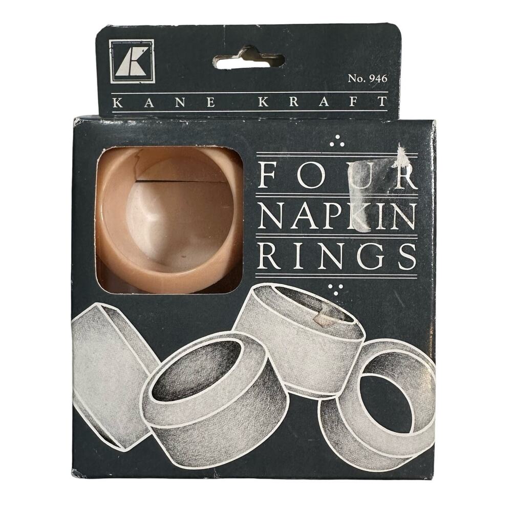 3/$20 Kane Kraft VTG New In Box NOS Peach Colored Set Of 4 Plastic Napkin Rings
